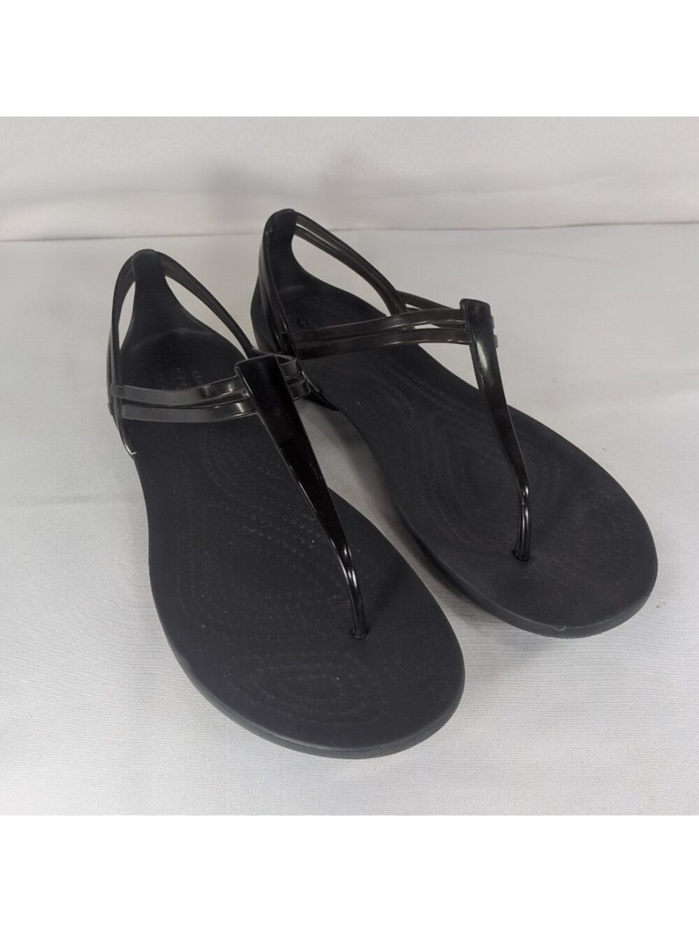 Crocs 202467 Isabella Thong T-Strap Sandals Women's 9 Black Jelly Iconic Comfort